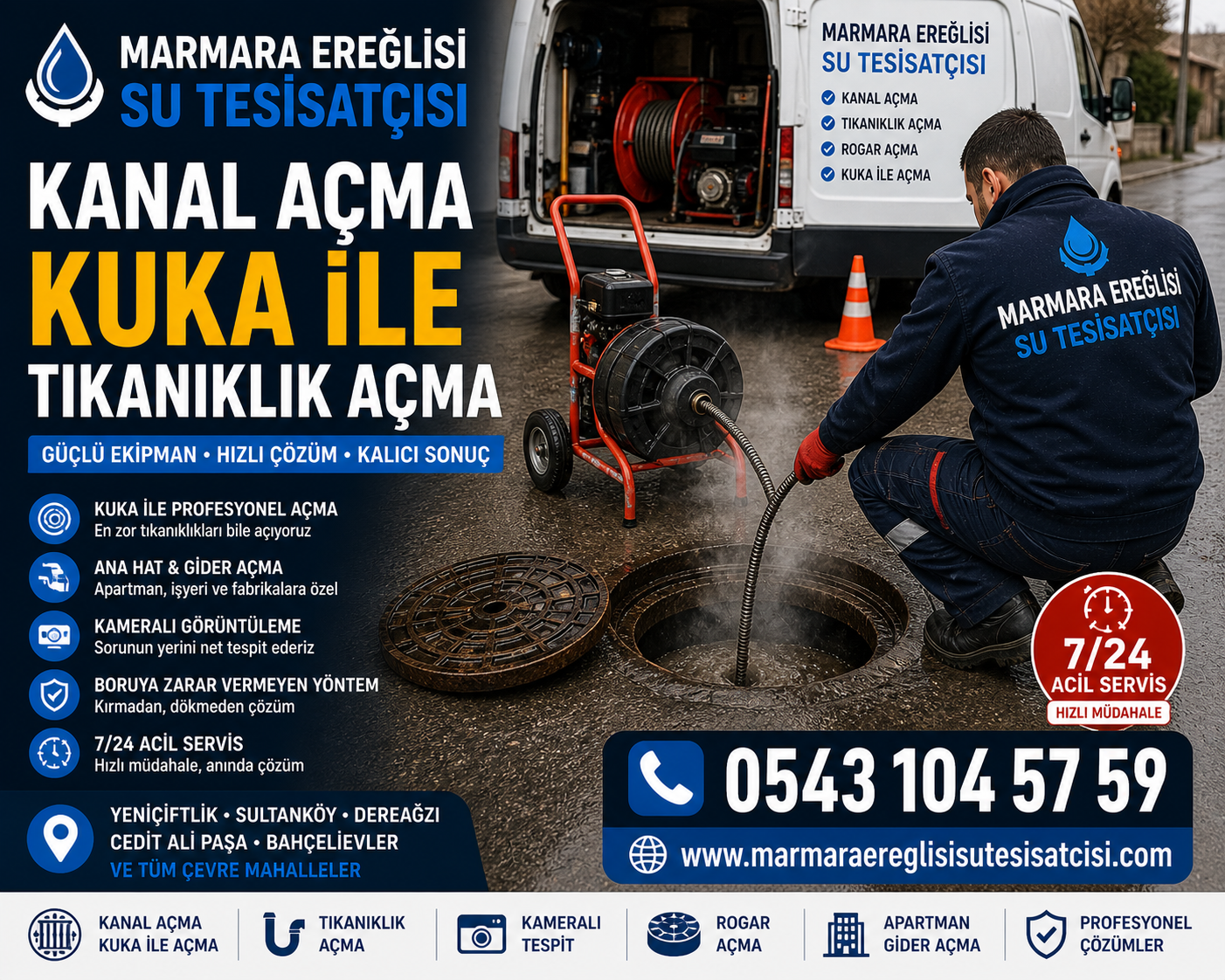 Marmara Ereğlisi Kanal Açma Kuka ile Tıkanıklık Açma Profesyonel Hizmet 0543 104 57 59