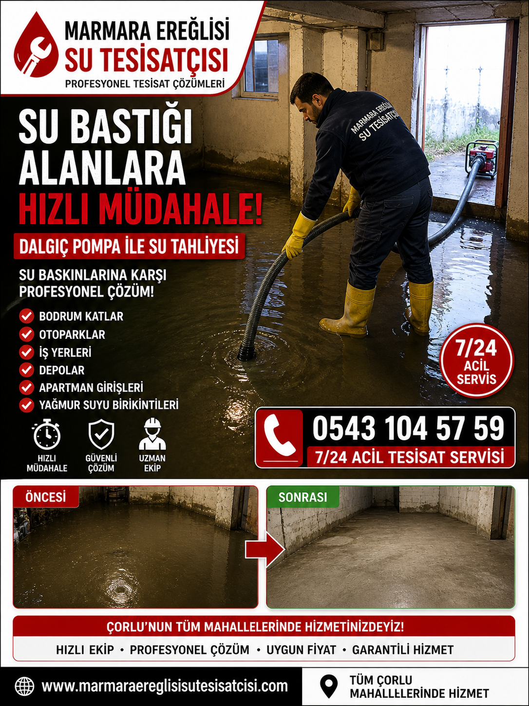 Marmara Ereğlisi Su Tahliyesi Su Basan Alanlara Hızlı Müdahale 0543 104 57 59