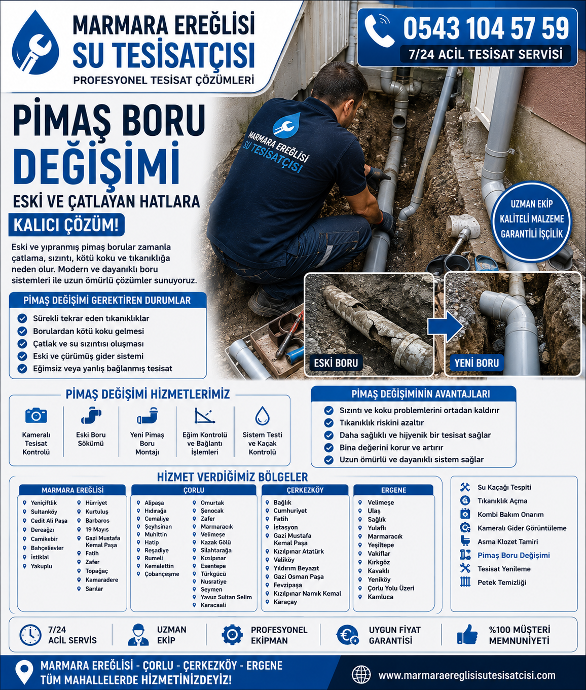 Marmara Ereğlisi Pimaş Boru Değişimi Eski ve Çatlayan Hatlara Kalıcı Çözüm 0543 104 57 59