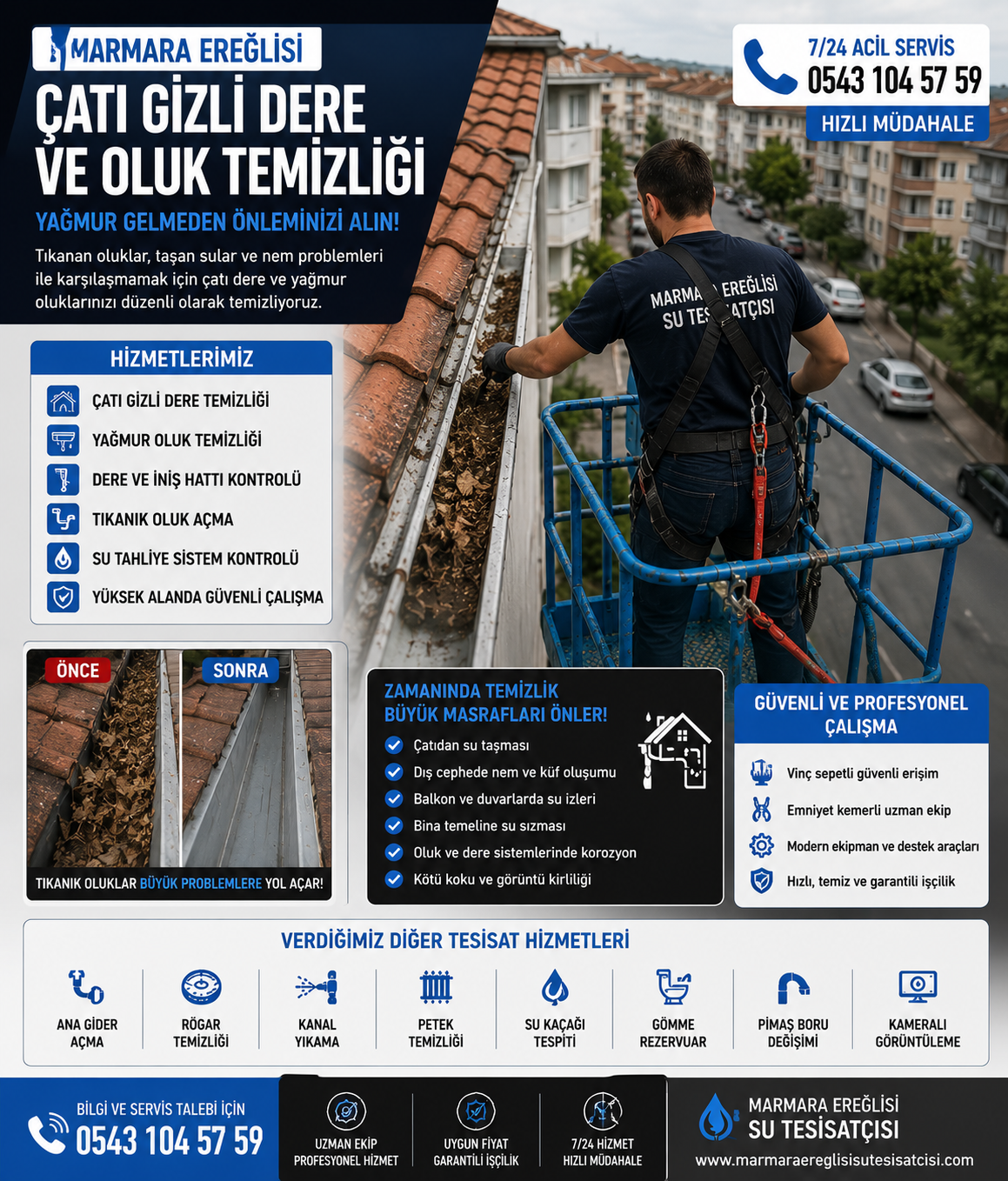 Marmara Ereğlisi Çatı Gizli Dere ve Oluk Temizliği Yağmur Gelmeden Önlem Alın