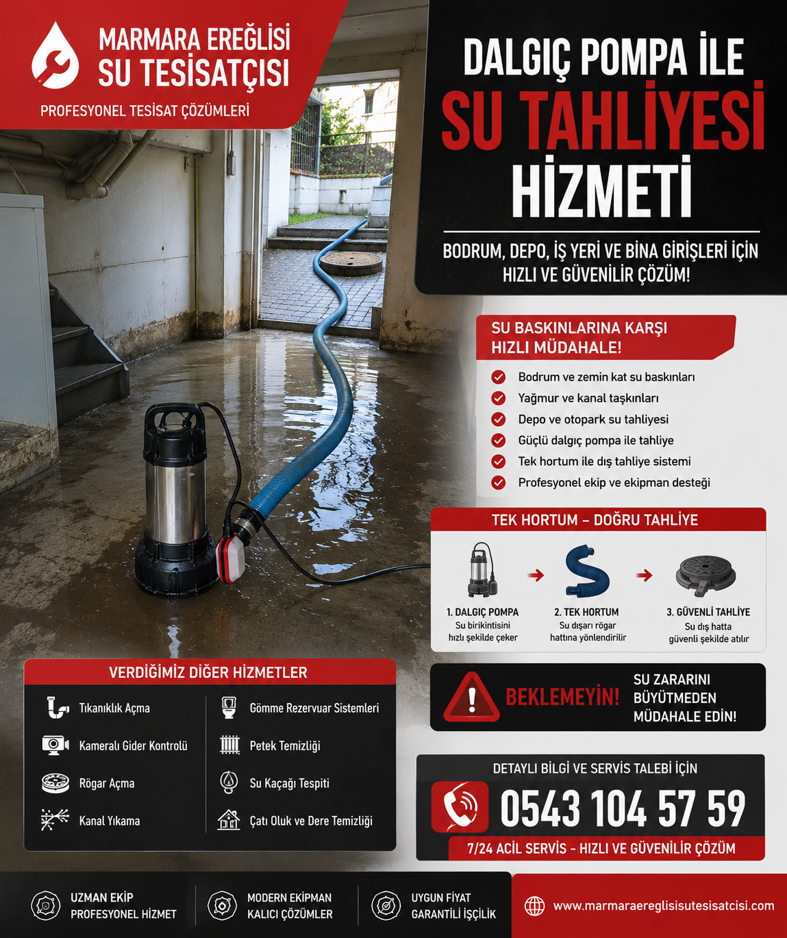 Marmara Ereğlisi Dalgıç Pompa ile Su Tahliyesi Hizmeti Bodrum ve Su Baskınlarına Hızlı Çözüm