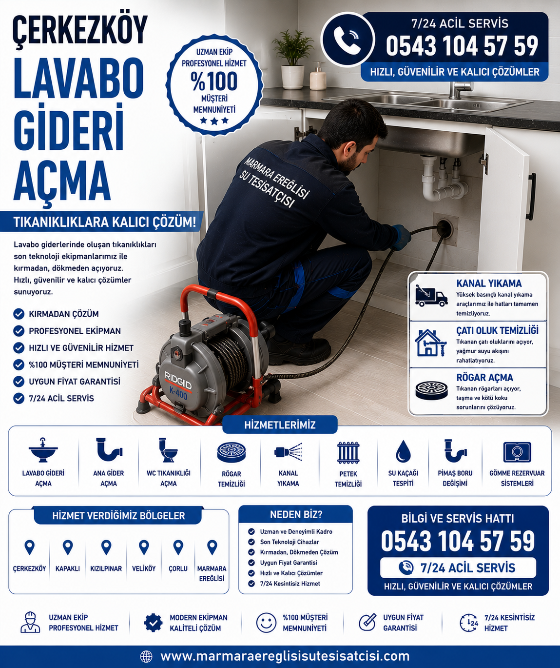 Çerkezköy Lavabo Gideri Açma Hizmeti Tıkanıklıklara Profesyonel Müdahale