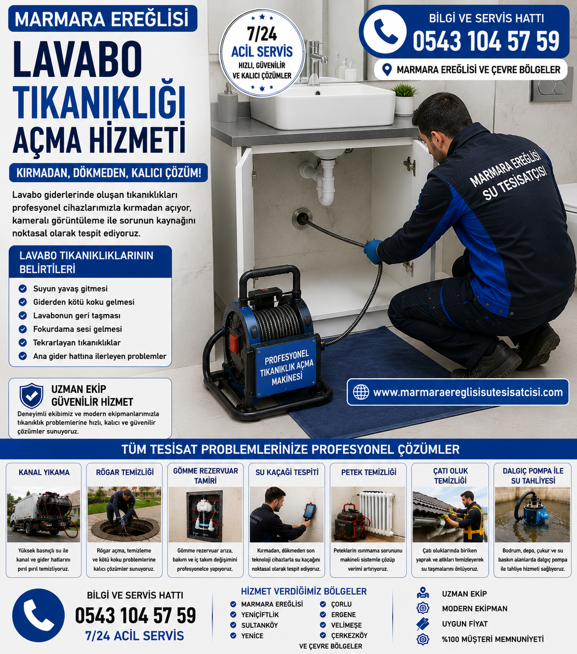 Marmara Ereğlisi Lavabo Tıkanıklığı Açma Hizmeti Kırmadan Profesyonel Çözümler