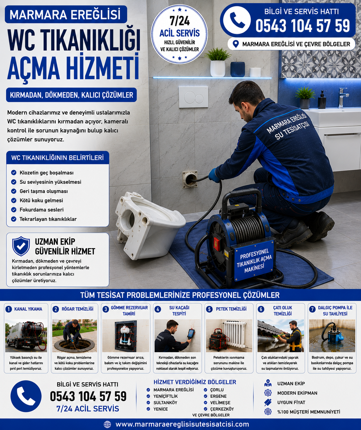Marmara Ereğlisi WC Tıkanıklığı Açma Hizmeti Kırmadan Hızlı Çözümler