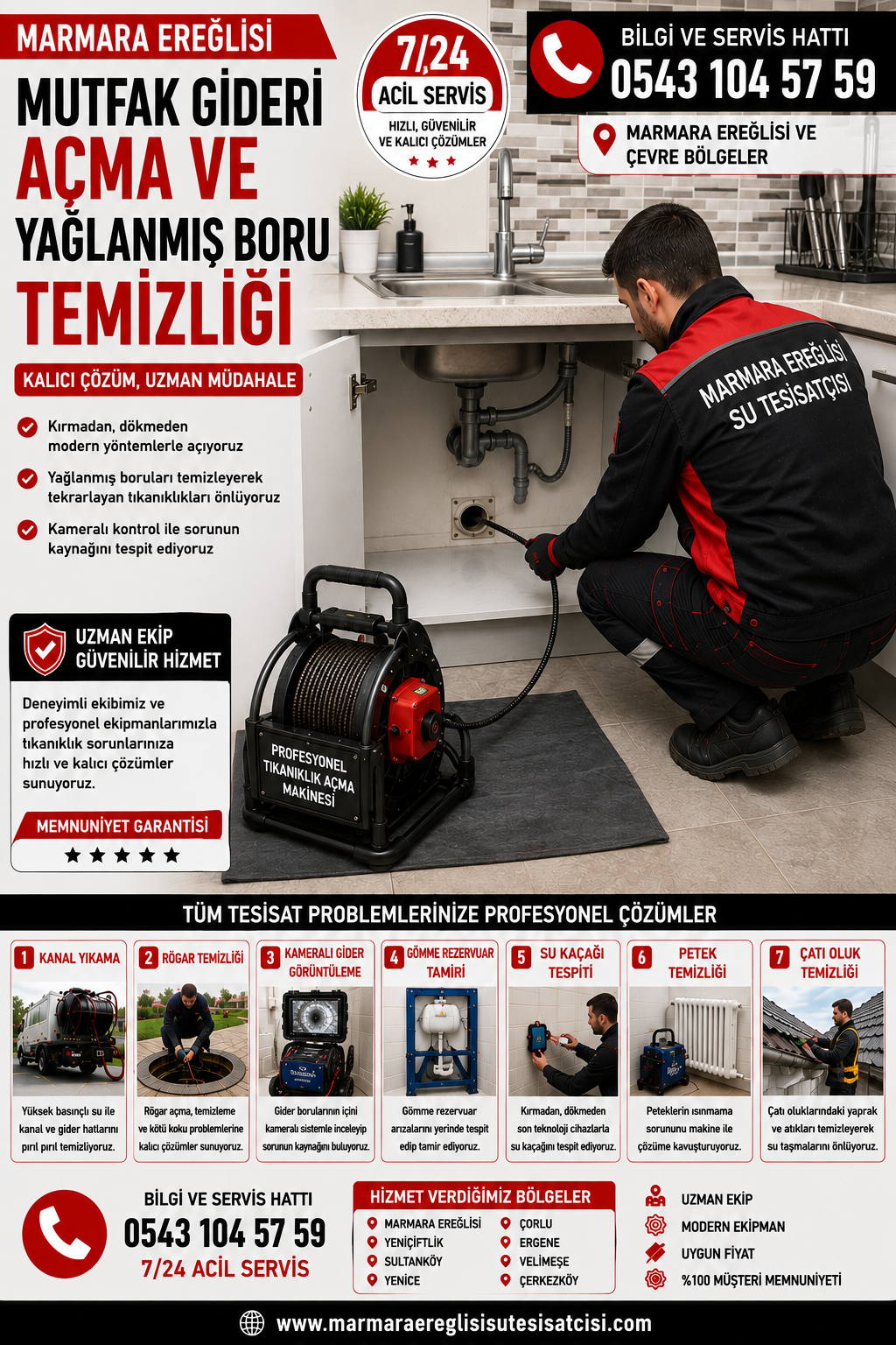 Marmara Ereğlisi Mutfak Gideri Açma ve Yağlanmış Boru Temizliği